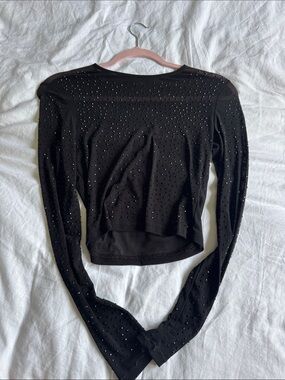 Eclipse Black Long Sleeve Rhinestone Mesh Top